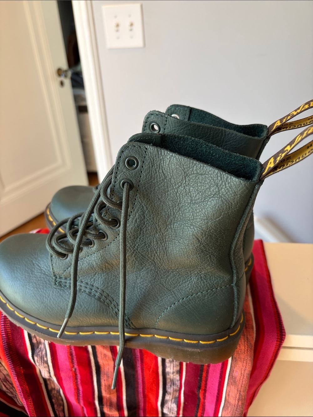 Dr. Martens Deep Green Pascal Leather Combat Boots - Picture 3 of 6
